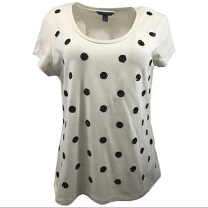 5/$25 Tommy Hilfiger Short Sleeve Polka Dot Sequin Tee Beige Black Size Medium